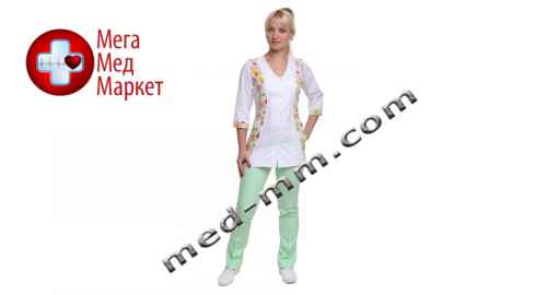 Купить Медицинский костюм Ницца белый/принт №10477 цена, характеристики, отзывы